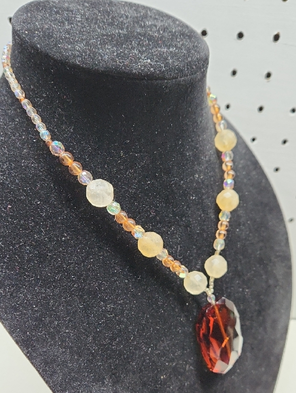 Faceted Brown Pendant Glass Bead Necklace with Matching Brown GlassBead Bracelet - Picture 2 of 12